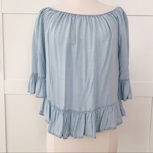 Chambray Off Shoulder Ruffled Top